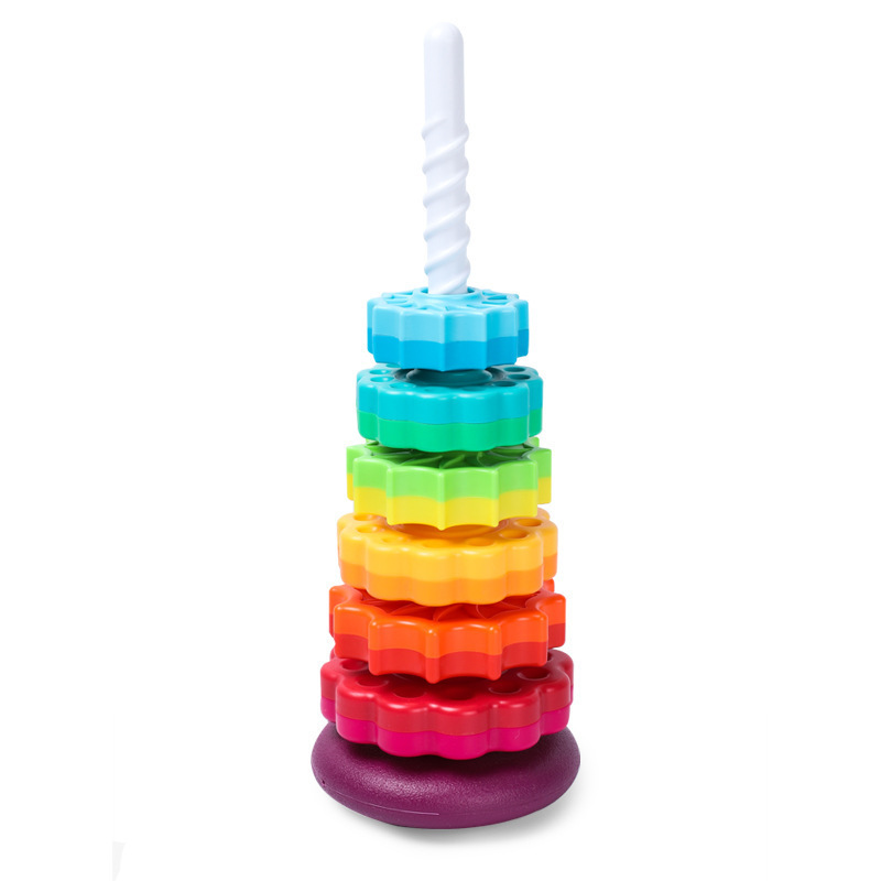 USSE Early childhood education toy rainbow revolving tower ring and toddlers revolving tower toy for 1-2 years old infants