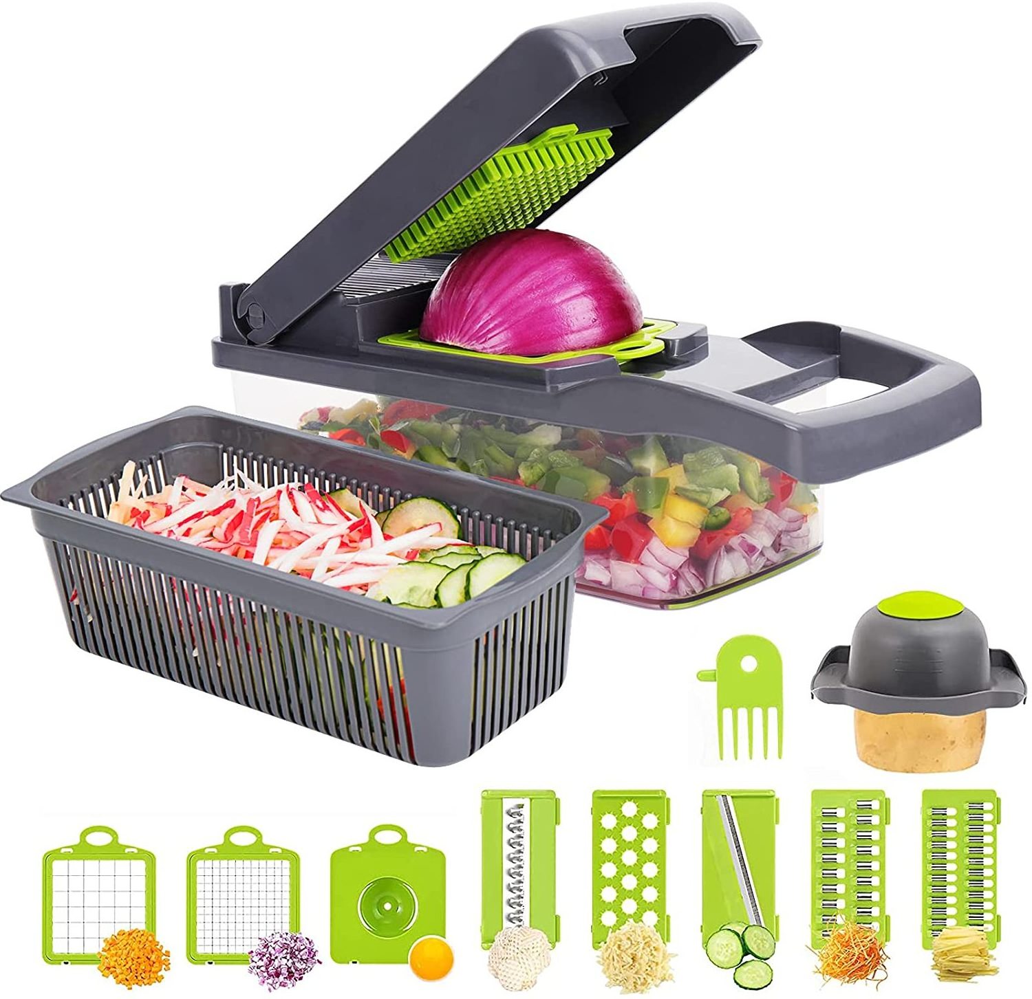 Vegetable Chopper 12-in-1 Veggie Choppers, Spiralizer Vegetable Slicer, Food Choppers with Container Fruit Dicer