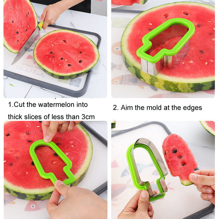 Summer Watermelon Slicer Mold, Stainless Steel Watermelon Slice Cutter, Food Slicer Popsicle Shape Mold