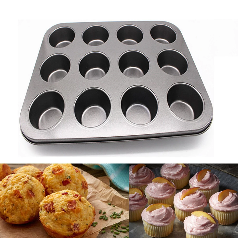 USSE 12 Cup Muffin Pan Mold, Non Stick Baking Tray With Silicone Cake Cup