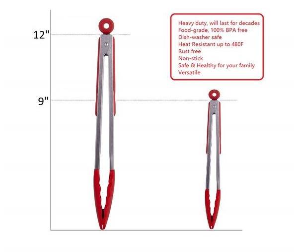 USSE Premium Silicone Kitchen Tongs Stainless Steel with Non-Stick Silicone Tips For Cooking, Serving, Grill, BBQ & Salad