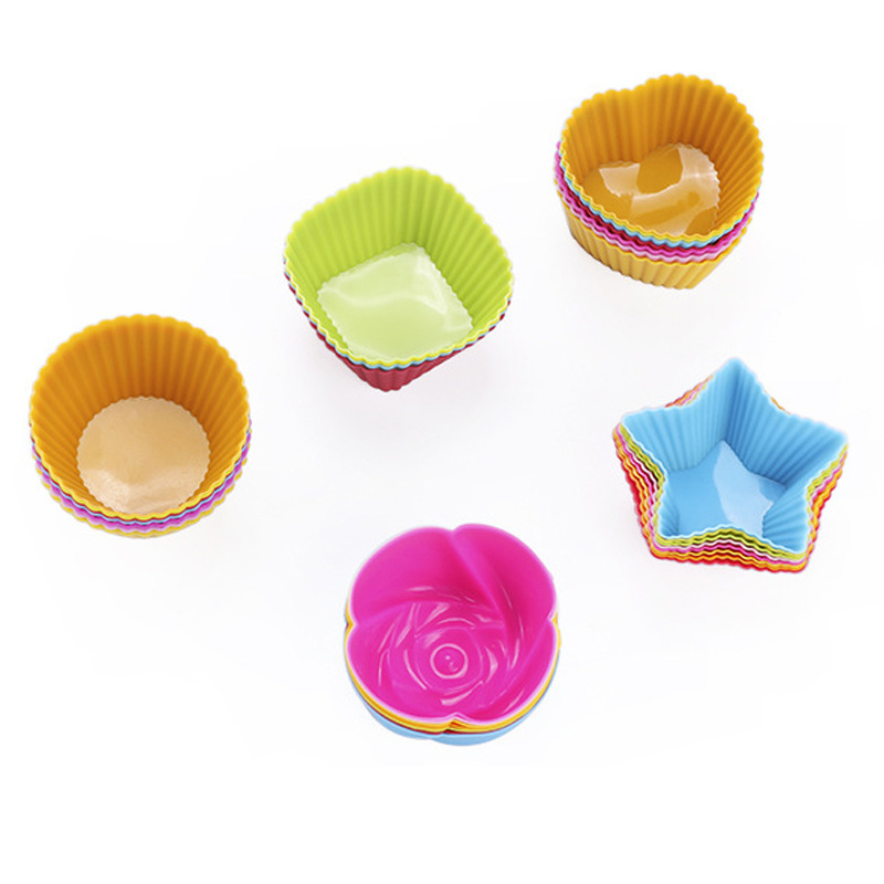 Reusable Non-Stick Round Square Star Heart Flower shapes Silicone Cupcake Muffin Baking Cups Liners