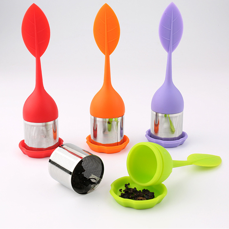 Silicone Handle Stainless Steel Strainer Loose Tea Steeper,Extra Fine Mesh Silicone Tea Infuser with Drip Tray