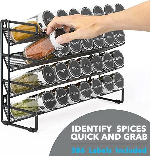 Wholesale Spice Bottle Organizer Rack Customized Black Four Layers Kitchen Shelf Wall Mounted Perforated Spice Rack Cabinet