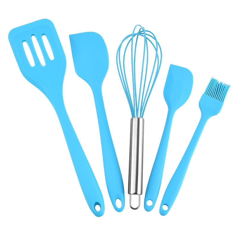 USSE Customized 5 PC Silicone Kitchenware set, Easy to Clean Silicone Cooking Kitchen Utensils Set Non-stick Heat Resistant