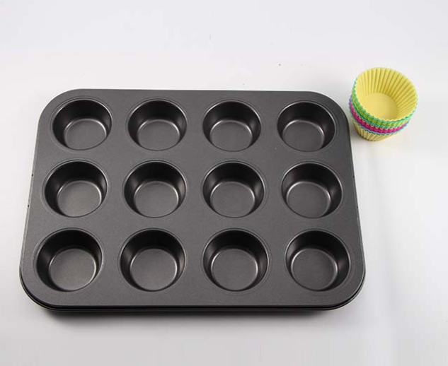 USSE 12 Cup Muffin Pan Mold, Non Stick Baking Tray With Silicone Cake Cup