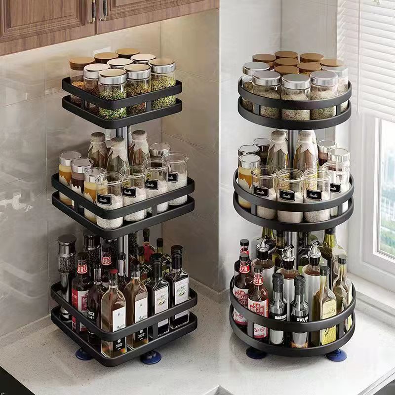 OEM ODM Spice Storage Rack Customized Rotatable 360 Degree Kitchen Shelf Spice Storage Rack Oil Salt Sauce Seasoning Jar Rack