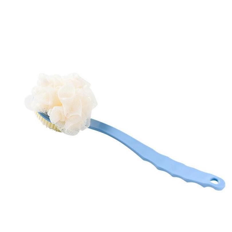 Shower Body Brush with Bristles and Loofah, Bath Mesh Sponge with Curved Long Handle for Skin Exfoliating Bath