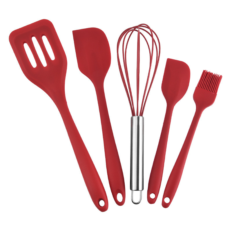 USSE Customized 5 PC Silicone Kitchenware set, Easy to Clean Silicone Cooking Kitchen Utensils Set Non-stick Heat Resistant