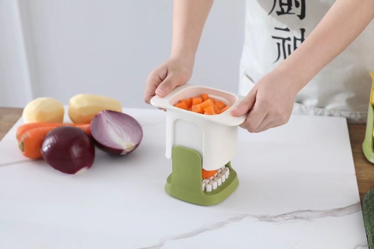 2-In-1 Vegetable Chopper Dicing & Slitting, Multifunctional Vegetable Cutter Household Hand Pressure Cutter Potato Chip Cutting