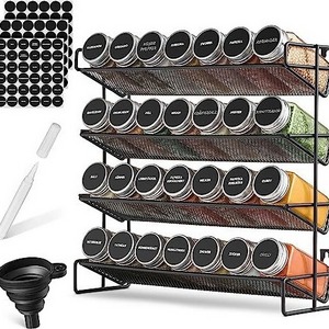 Wholesale Spice Bottle Organizer Rack Customized Black Four Layers Kitchen Shelf Wall Mounted Perforated Spice Rack Cabinet