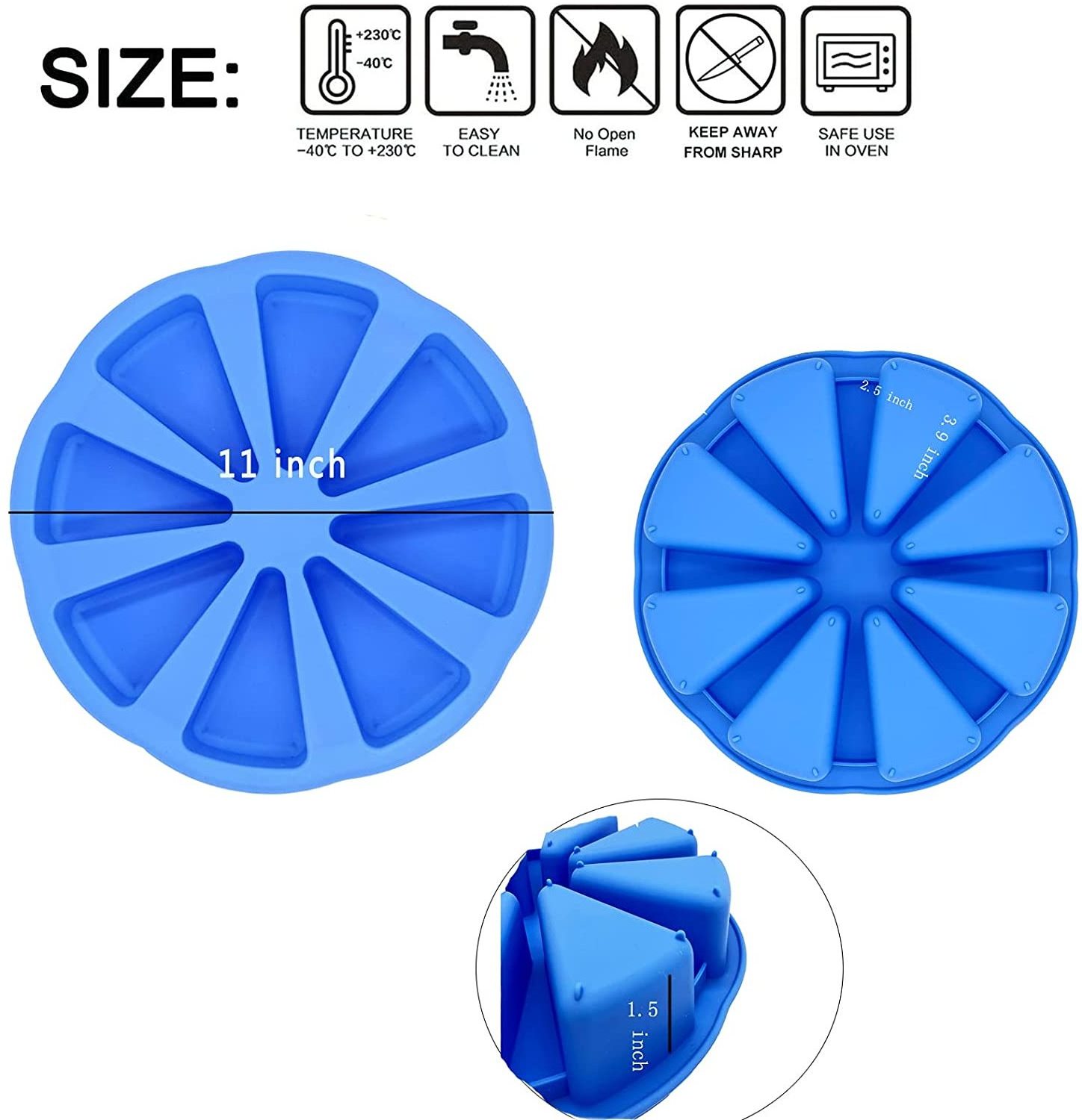 Silicone Baking Molds,  8 Cavity Triangle Silicone Cake Pan, Nonstick Pizza Slices Pan Combread Brownies Muffins Mold