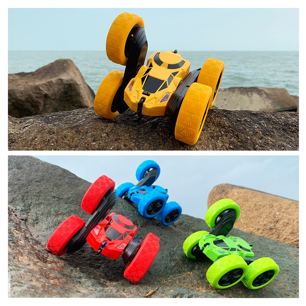 Threeking RC Stunt Cars Remote Control Car with Lights Double-Sided Driving 360-degree Tumbles Rotating Car Toy Gifts Presents