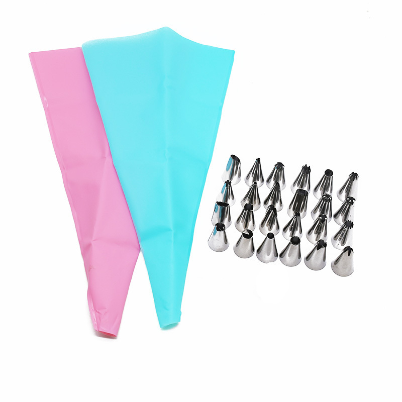 USSE Cake Decorating Baking Tools Set, Silicone Icing Piping Reusable Pastry Bag Stainless Steel Nozzle Tips