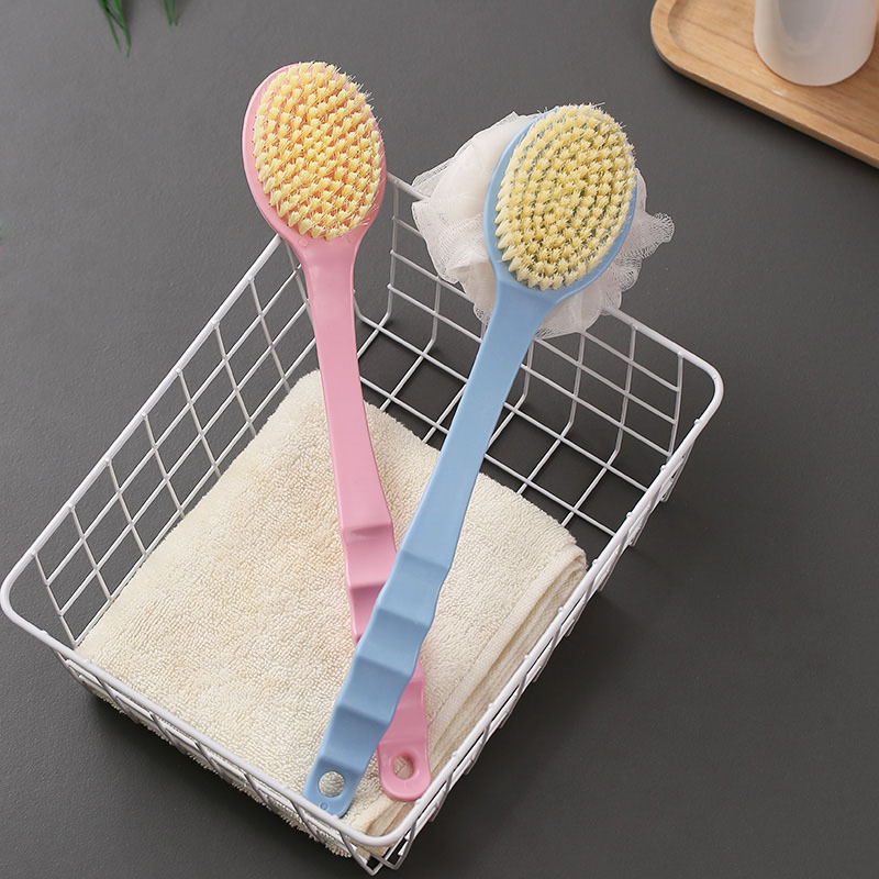 Shower Body Brush with Bristles and Loofah, Bath Mesh Sponge with Curved Long Handle for Skin Exfoliating Bath