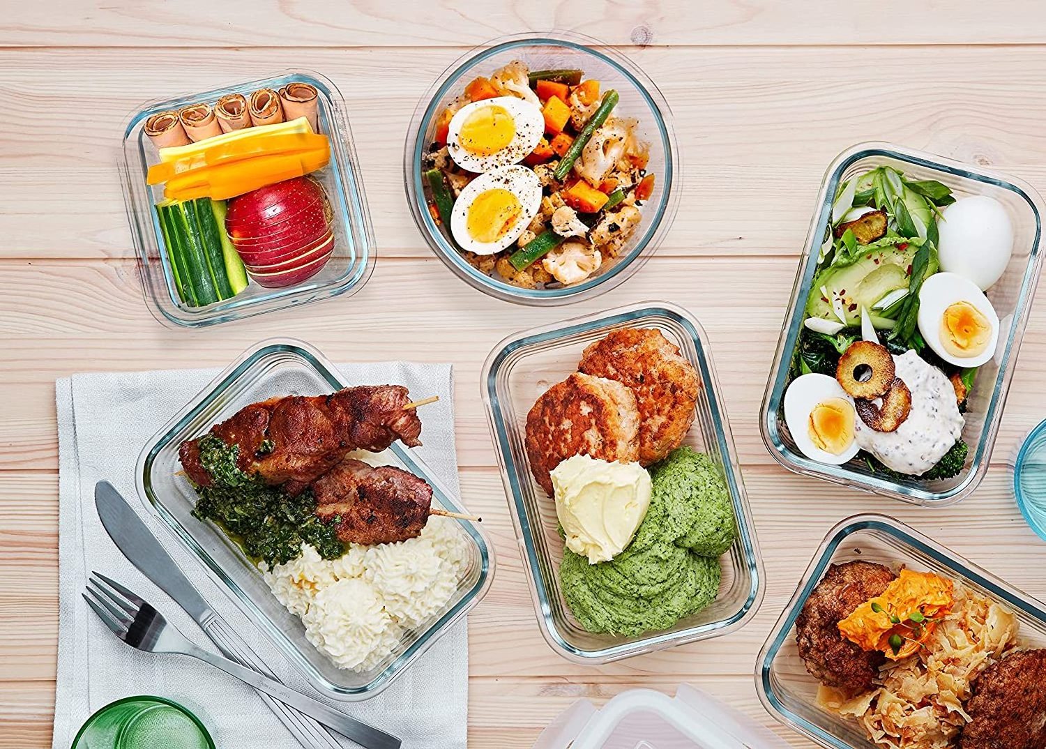 Glass Meal Prep Containers with Lids Glass Food Storage Containers Airtight Lunch Containers lunch box Snap Locking Lids