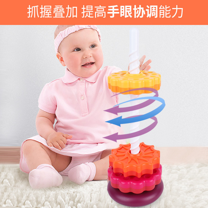 USSE Early childhood education toy rainbow revolving tower ring and toddlers revolving tower toy for 1-2 years old infants