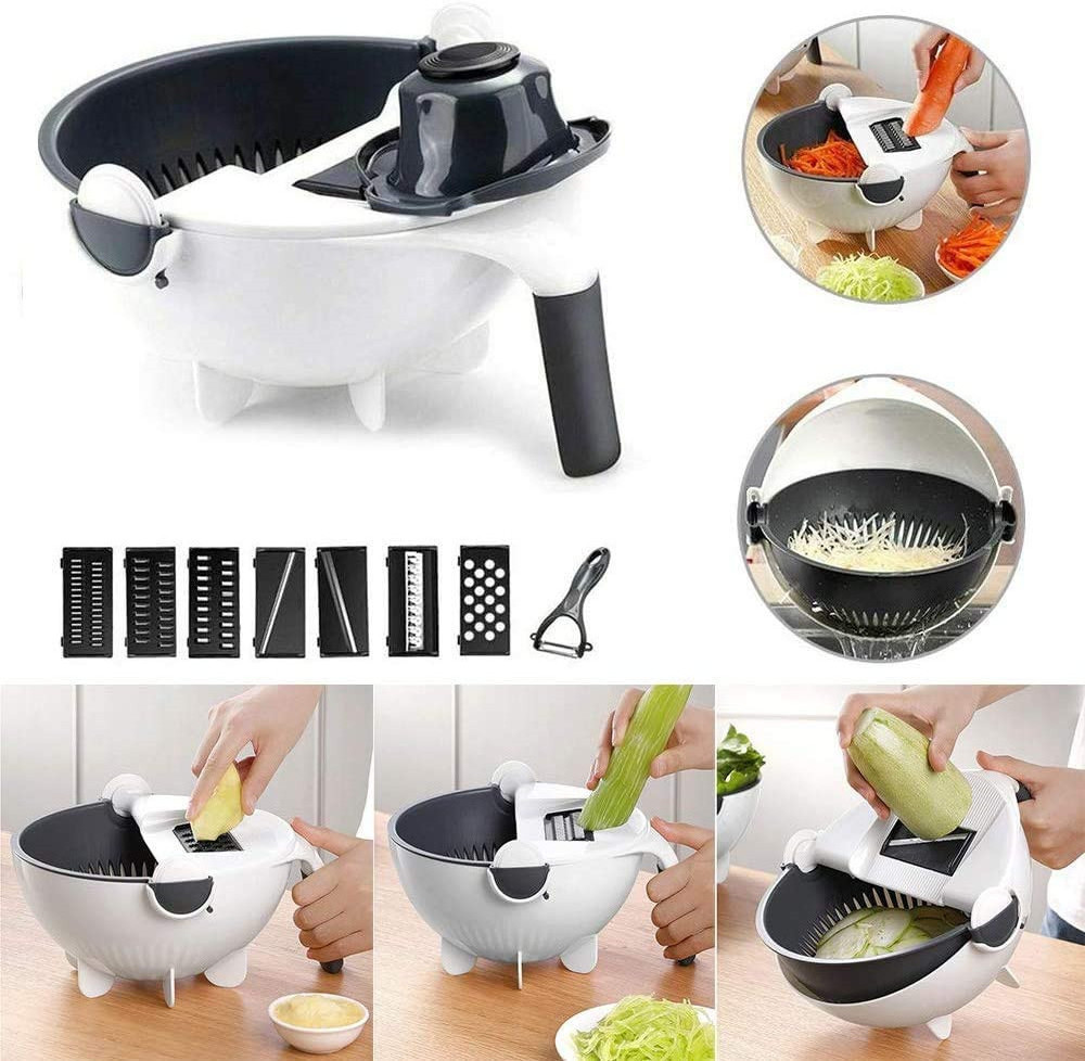 Multifunction Rotate Vegetable Cutter with Drain Basket Vegetable Onion Chopper Veggie Shredder Grater Portable Slicer Kitchen