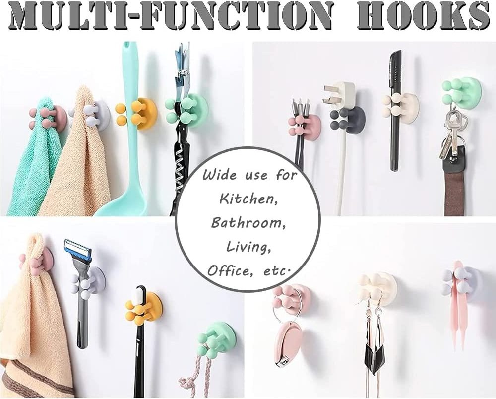 Silicone Wall Hooks,  Waterproof Silicone Self Adhesive Toothbrush Holder, Decoration Hanging Hooks for Kitchen Bathroom