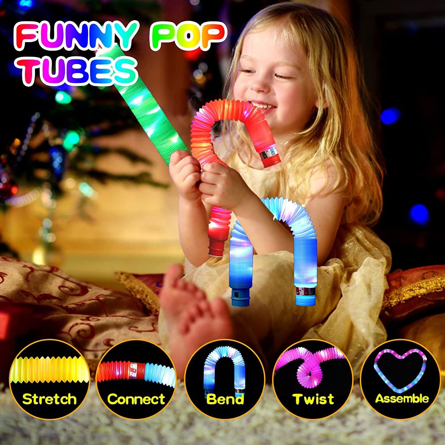 Watch Band Set, Pop Tubes Sensory Toy,  Light Up Pop Pipes