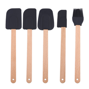 Custom Heat Resistant Kitchen Utensil Tools Wooden Handle Silicone Spatula Set for Cooking Baking