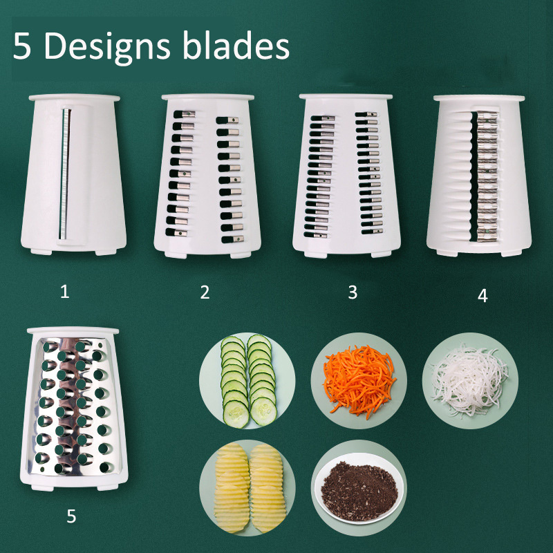 USSE Multifunctional Rotary Cheese Grater, Hot Selling Vegetable Slicer chopper with 5 different Blades