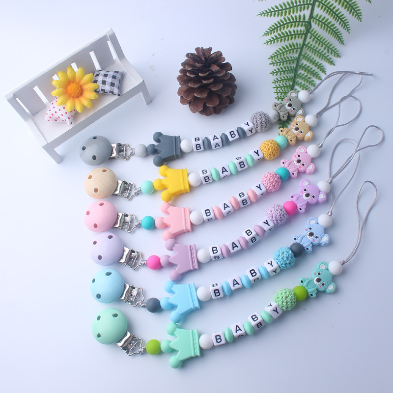 DIY Handmade free personalized name silicone baby pacifier clip silicone crown koala pacifier chain holder baby safe teethin