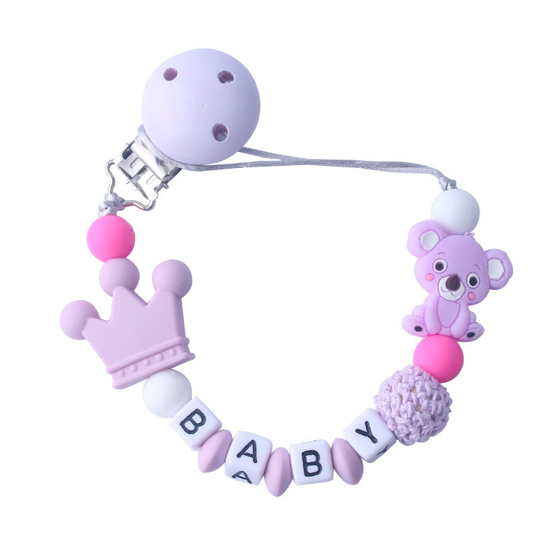 DIY Handmade free personalized name silicone baby pacifier clip silicone crown koala pacifier chain holder baby safe teethin