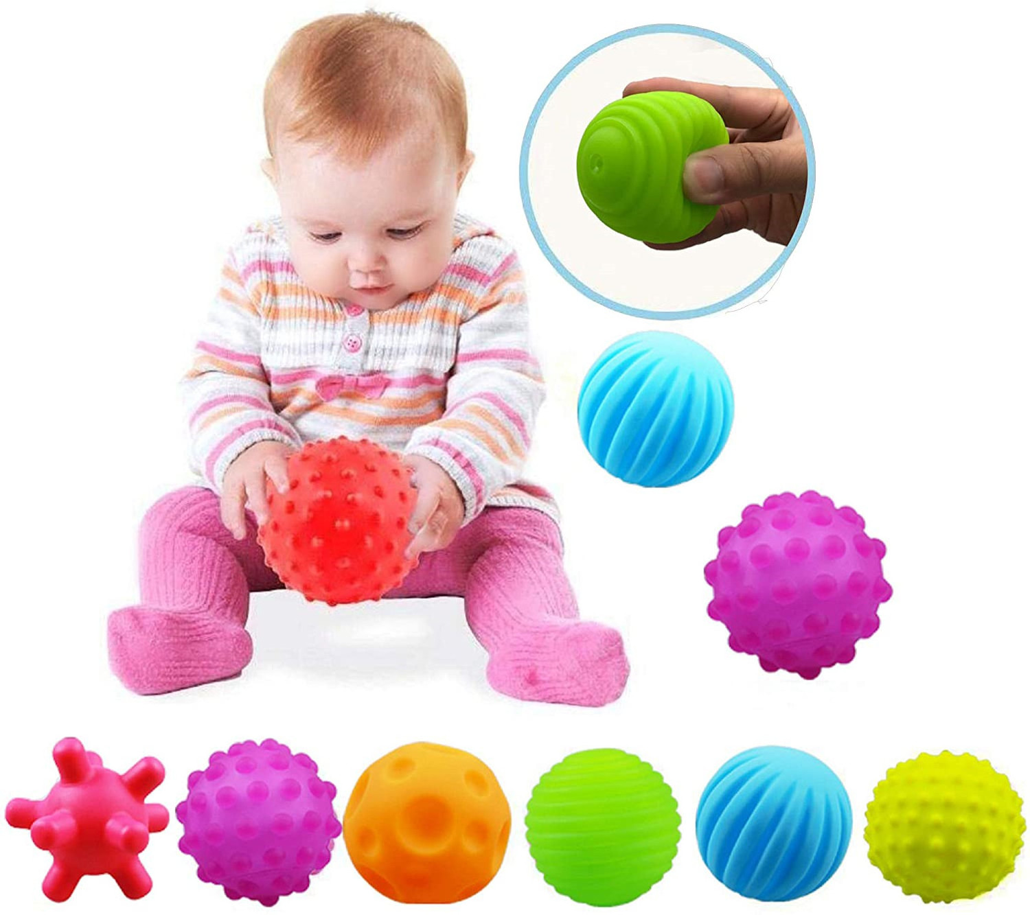 Baby Textured Multi Baby Balls Gift Sets,Water Bath Toys Spikey Sensory Squeeze Ball baby toys For Kids