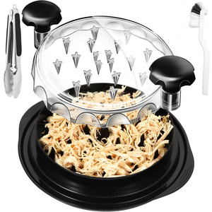 Pro Chicken Shredder 10.8" Transparent Lid with 9" Food Tong and Brush Chicken Breast Shredder Tool Twist for Pork Beef BPA free