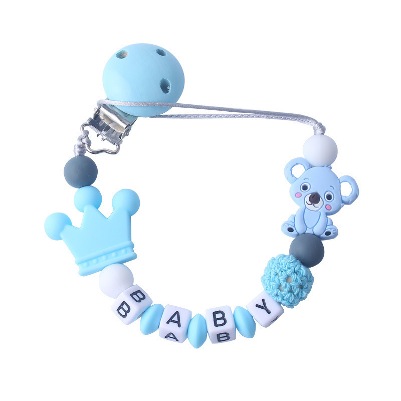 DIY Handmade free personalized name silicone baby pacifier clip silicone crown koala pacifier chain holder baby safe teethin