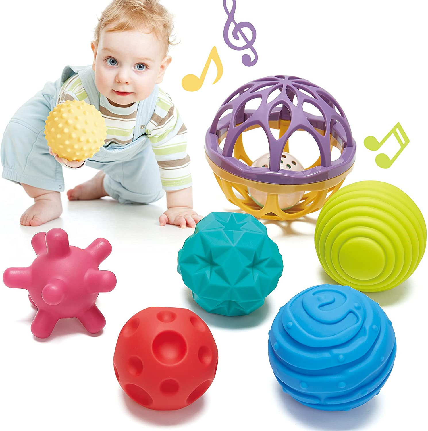 Baby Textured Multi Baby Balls Gift Sets,Water Bath Toys Spikey Sensory Squeeze Ball baby toys For Kids