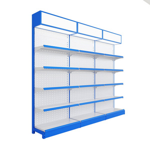 Good Quality drugstore pharmacy double-sided metal gondola shelf retails racks