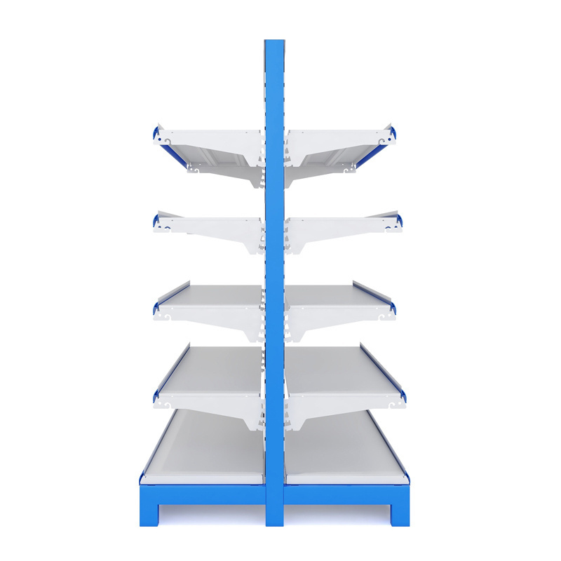 Good Quality drugstore pharmacy double-sided metal gondola shelf retails racks