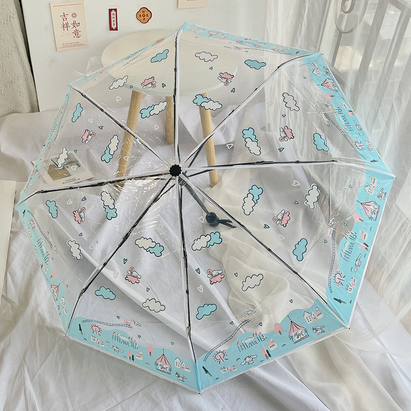 Three Folding Umbrella Travel Automatic Cartoon Lovely Cinnamoroll Puppy Rain Transparent Wind-proof Durable Brolly Wholesale