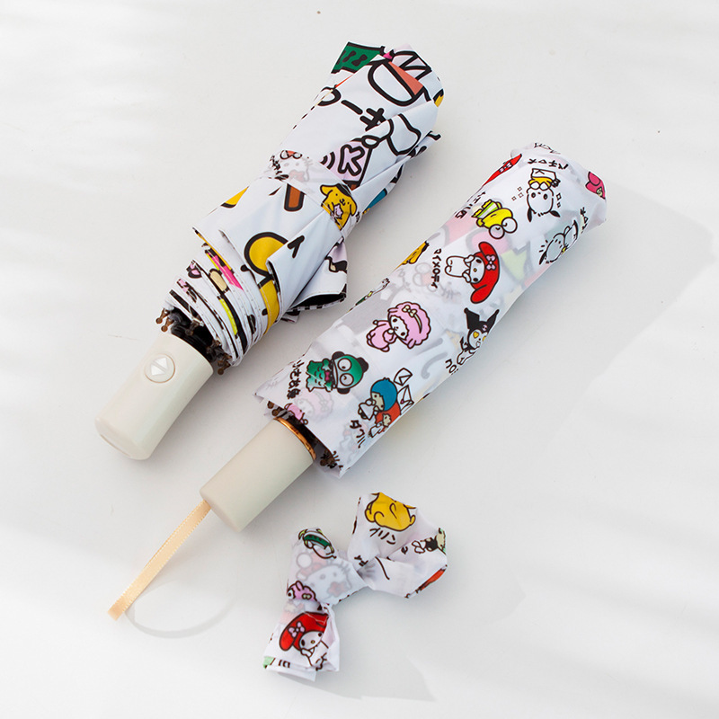 Dual Use Wind-proof Rain Sun UV Protection Cartoon Animal Kitty Pom Pom Purin Cinnamoroll Umbrellas Three-folding Bumbershoot