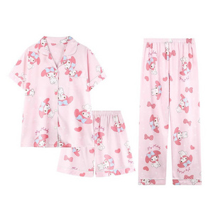 Thin Shorts Longs Sets Women 3 PCS Home Suit Spring and Summer Pajamas Cartoon My Melody Lovely Cotton Pants Cotton Sleepwear