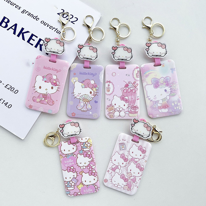 Hot Selling Cute Cartoon Kitty Card Case Plastic Card Holder Name Badge Scalable Easy Pull Buckle With Anti-Lost Cards Cover