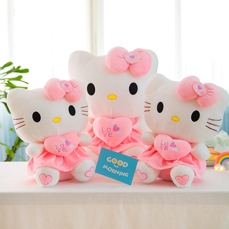 Hot Selling Lovely Cute Pink Kitty With Heart Stuffed Animals & Plush Toys For Home Office Decoration Plush Toys Kids Toys Gifts