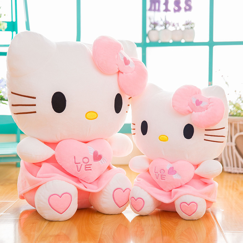 Hot Selling Lovely Cute Pink Kitty With Heart Stuffed Animals & Plush Toys For Home Office Decoration Plush Toys Kids Toys Gifts