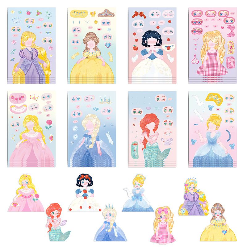 Lovely Cute Princess Snow White Ariel Aurora DIY Puzzle Stickers Decoration Cups Wall Promotional Puzzle Gifts For Girls Toys