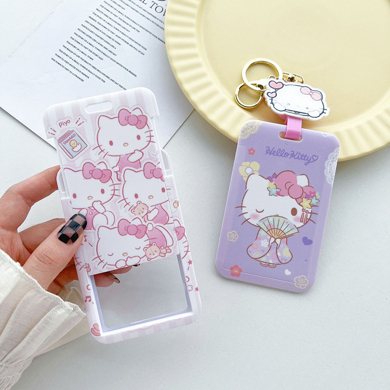 Hot Selling Cute Cartoon Kitty Card Case Plastic Card Holder Name Badge Scalable Easy Pull Buckle With Anti-Lost Cards Cover