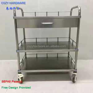 Full Welded #304 Stainless Steel Trolley for Hospital or Clean Lab Room