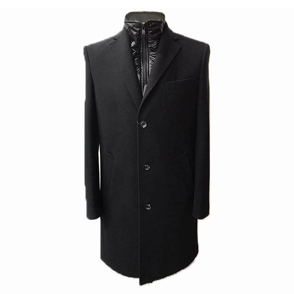 Customized Men's Winter Wool Coats Slim Fit Single Breasted Trench Jacket Black Woolen Pea Coats