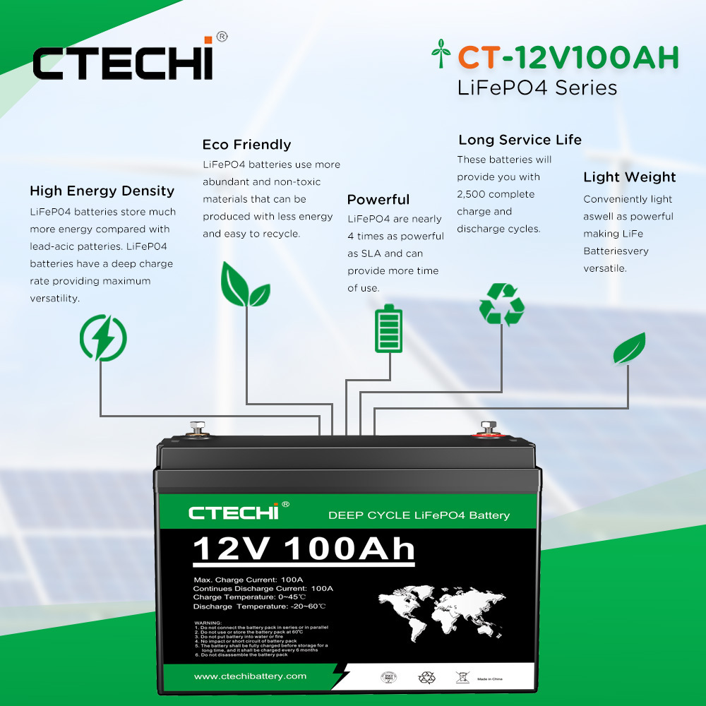 CTECHi Solar System Ion Baterias Lithium Solar Lifepo4 Lithium Battery Baterias De Litio 24v 100ah 24v 100ah Lifepo4 Battery