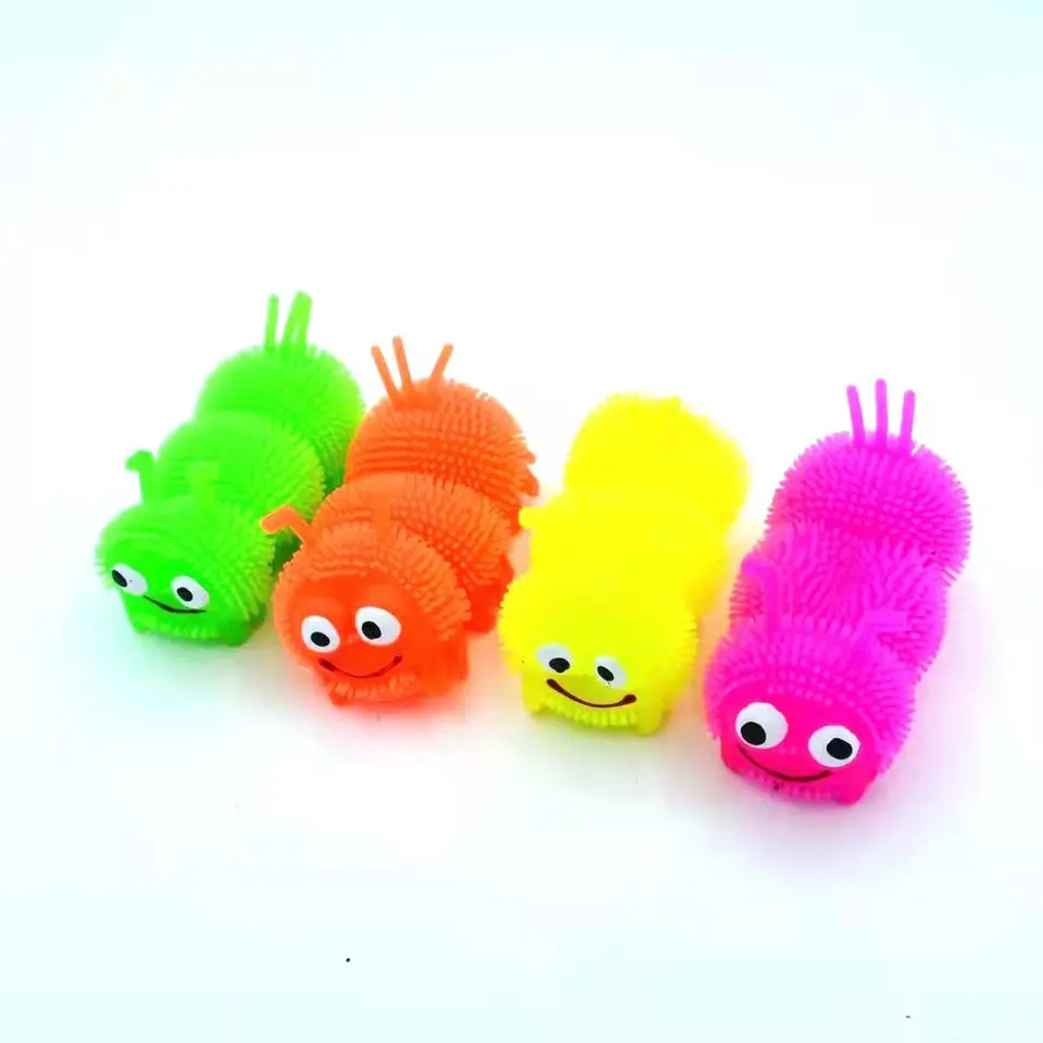 Flashing ball TPR small custom bouncy balls Soft Squishy Worm Animal Puffer Ball Led Flashing Elastic Toys