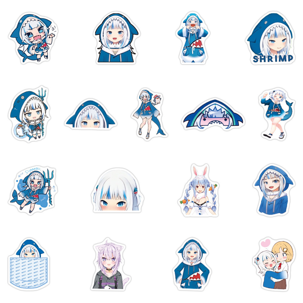 50 Pcs Pack Hololive Vtuber Virtual Anchor Kamu Gula Shark Mobile Phone Suitcase Graffiti Decorative Hololive Vtuber Stickers