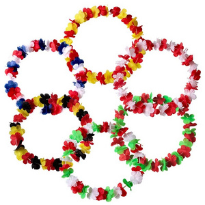 New Hawaiian Wedding Flower OEM/ODM Decorative Polyester Tropical Leis National Flag Flower Lei Party Dance Toys