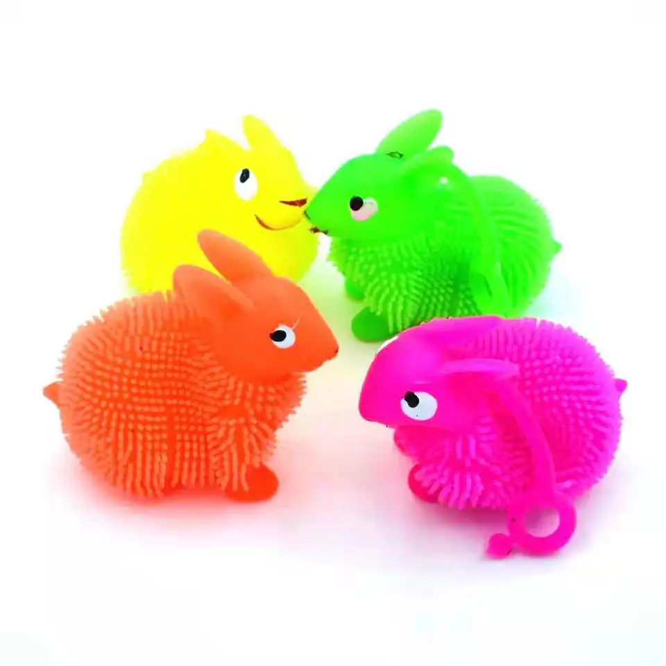 Flashing ball TPR small custom bouncy balls Soft Squishy Worm Animal Puffer Ball Led Flashing Elastic Toys