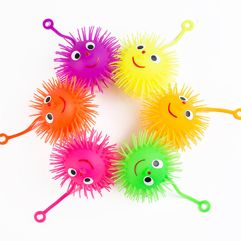 Flashing ball TPR small custom bouncy balls Soft Squishy Worm Animal Puffer Ball Led Flashing Elastic Toys